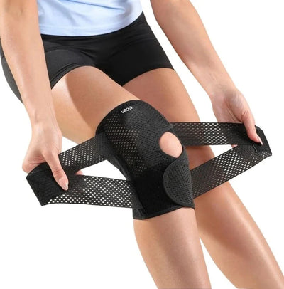 Knästöd med justerbara remmar för stabilisering
